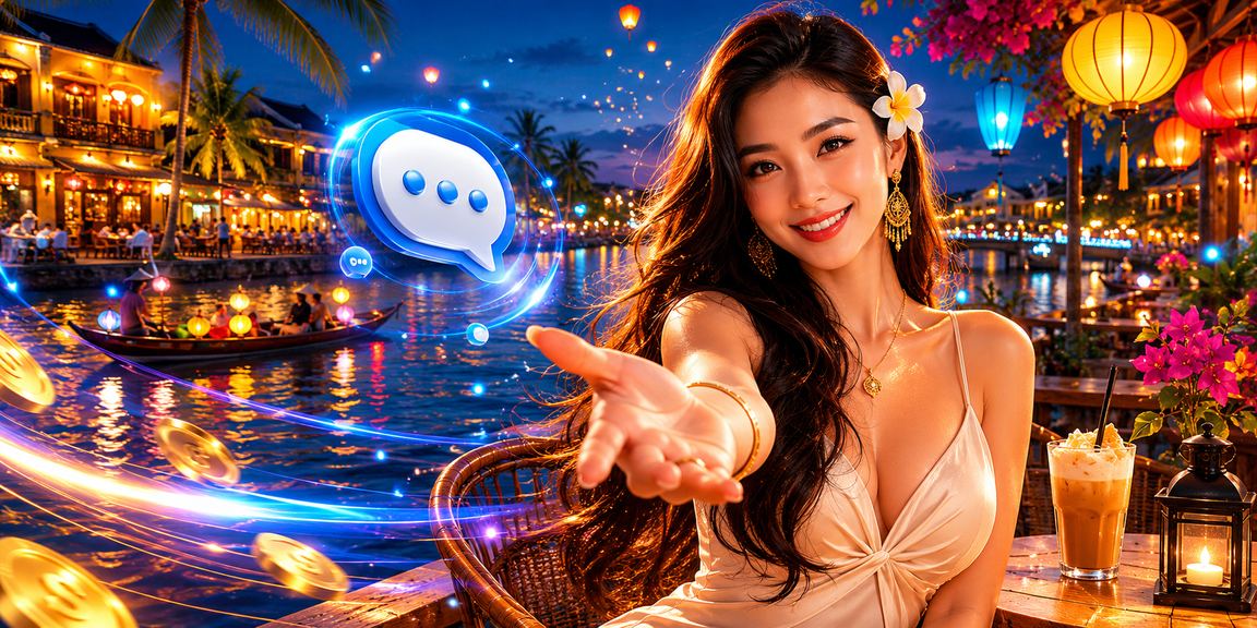 Người dùng tại Hội An kiểm tra khoản hoàn tiền cashback trên điện thoại bên quán cà phê